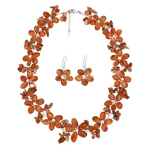 Juego de collar-pendientes florales guirnalda margarita calcedonia naranja - Imagen 1 de 7