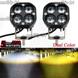 LED Dual Color Amber+White Pods Fog Lights 2PCS 3Inch Driving Lamp for OffRoad - Picture 1 of 9