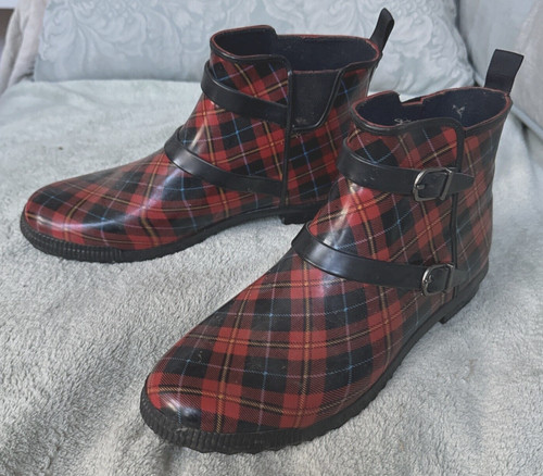 PUMA Stivali da pioggia Cougar Royale rosso nero tartan a quadri taglia 10