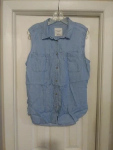 American Eagle Outfitters Women's Blue Lyocell Back-out Button-Up Top Size XL - Picture 1 of 8