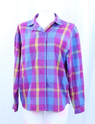 Винтажная рубашка SantaCruz клетчатая фиолетовая синяя с крючком и петлей «на пуговицах» подходящий карман M - Изображение 1 из 4
