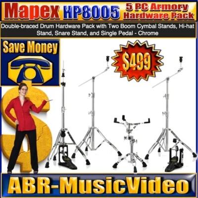 Mapex Mars HP8005 Chrome Hardware Pack w/ 2 Booms, Snare & Hi-Hat Stand & Pedal - Image 1 of 4