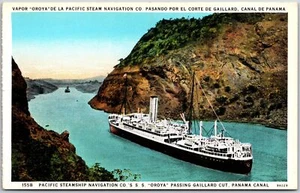 Pacific Steamship Navigation Co OROYA Passing Gaillard Cut Panama Canal Postcard - Picture 1 of 2