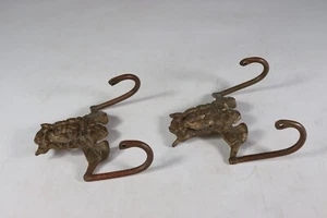 Antique Cast Iron Jester Face Wall Hooks Gothic Carnival Theater Decor, Pair aa - Picture 1 of 6