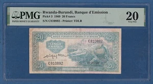 RWANDA-BURUNDI -- PMG 20 -- 20 FRANCS ( 15.9.1960 ) -- VERY FINE -- PICK 3a . - Imagen 1 de 3