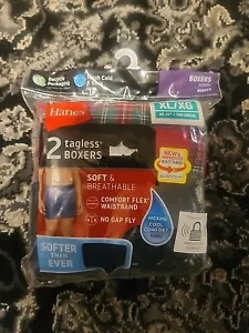 Hanes Mens Tagless Plaid Boxers 2 Pack Comfort Flex Waist Size XL NEW 40-42 - Picture 1 of 1