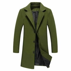 Men Single Breasted Long Jacket Trench Coat Artificia Wool Overcoat Warm Outwear