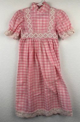 Vtg Sears Winnie The Pooh Cottagecore Pink Gingham White Lace Dress Size 4 Slim - Image 1 of 4