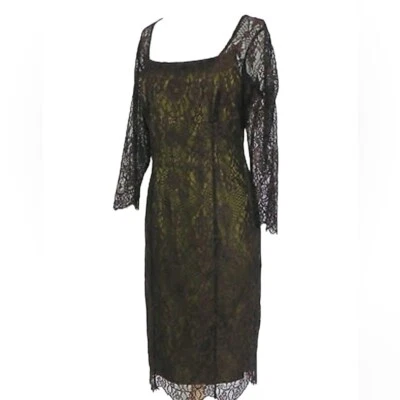 New Etcetera Black & brown lace over dress green silk slip romantic goth Sz 6 - Image 1 of 4