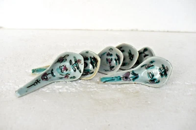 Antigua cuchara de porcelana china Famille Rose cuchara de sopa pintada a mano lote de 6 piezas" F11 Foto 1 de 4