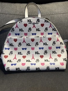 NWT Karl Lagerfeld Paris White/Pink Multi Maybelle Backpack Bag Handbag - Picture 1 of 13