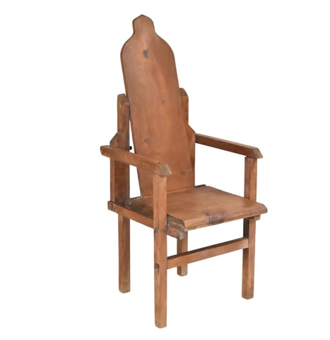Vintage Folk Art Studio Handmade Wood Armchair with High Back Cover