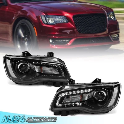 Black Halogen LED DRL Headlights For 2015-2023 Chrysler 300 Left & Right Side Foto 1 de 4