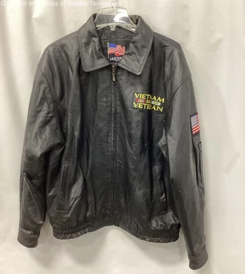 Chaqueta Bomber Cuero EE. UU. Vietnam Veterano Para Hombre Cuero Negro Cremallera Completa Talla L Foto 1 de 4