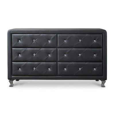 Luminescence Faux Leather Upholstered Dresser Black - Image 1 of 4