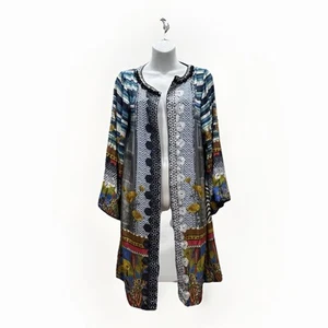 Sapphire 100% Silk PAKISTANI DESIGNER WEAR Beaded Art To Wear Boho Small - Picture 1 of 13