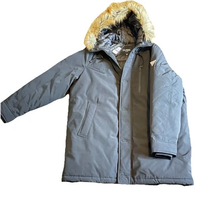 Guess Men's Black Front-Zip Logo Faux Fur Hooded Parka Coat Jacket Size XXL - Image 1 of 4