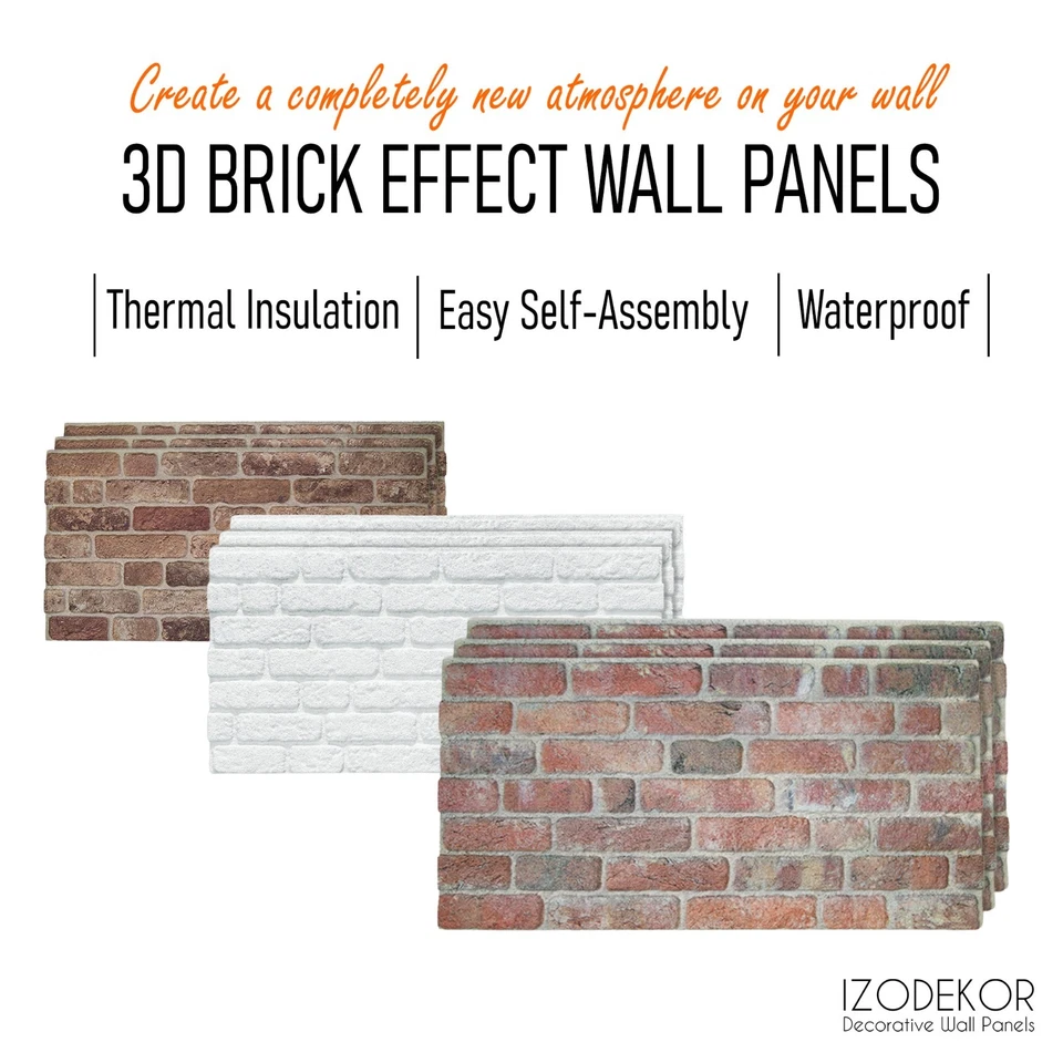 Paneles de pared IZODEKOR 3D efecto ladrillo - revestimiento, aspecto de piedra, revestimiento de espuma de poliestireno Foto 1 de 4