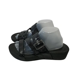 Vionic Sandals Womens Size 11 Black Rio Lizard Skin Slide Buckle Casual Wedge - Picture 1 of 12