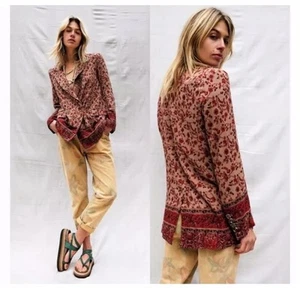 Free People “Bellflower” Floral Paisley Boho Linen Oversized Blazer Size XS - Picture 1 of 9