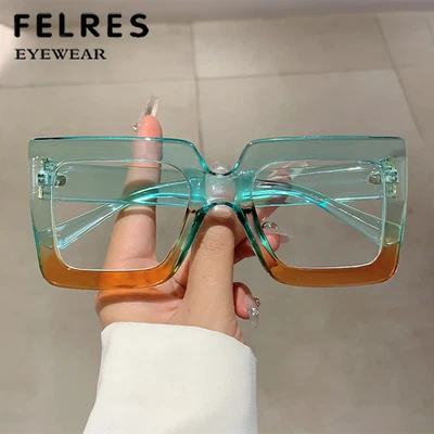 Monturas cuadradas de gafas verdes y naranjas para mujer clásicas anti luz azul Foto 1 de 4