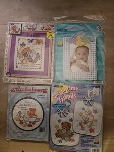 LARGE LOT Teddy Bears Counted Cross Stitch Kits NEW Bibs Photo Frame Bath - Picture 1 of 10