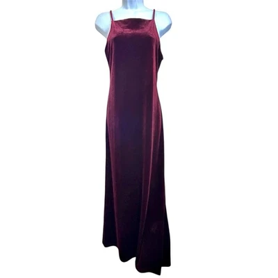 Maxi Vestido Rojo Vintage Años 90 Y2K Terciopelo Talla 9/10 M Formal Baile de graduación Regreso a casa Foto 1 de 4