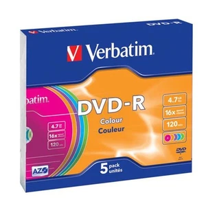 5x Verbatim DVD-R Rohlinge 4,7GB 16x Schreiben Slim Case 5farbig - Bild 1 von 7