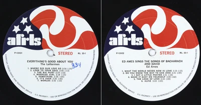 C1970 AFRTS The Lettermen Ed Ames Bacharach David Pop Standards Armed Forces LP - Image 1 of 4