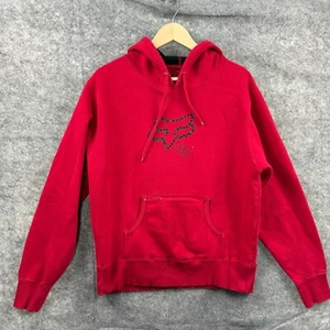 Fox Racing Hoodie Sweatshirt Womens XL Red Black Rhinestone Logo Pullover Pocket - Picture 1 of 11