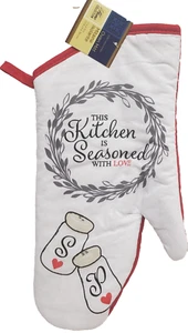 Printed Jumbo Kitchen Oven Mitt (13") KITCHEN IS SEASONED WITH LOVE,red back, GR - Picture 1 of 7