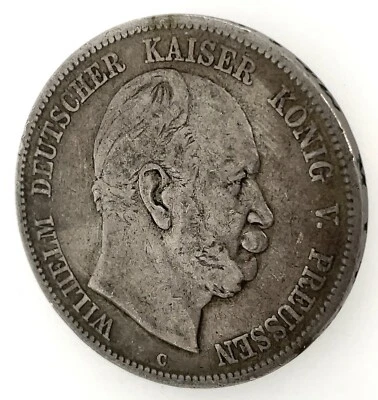 1876-C German States Kingdom Of Prussia 5 Mark Silver, Wilhelm I, Hanover, Rare  - Image 1 of 4
