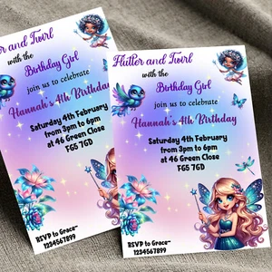 Personalised Fairy Birthday Party Invitations Girls Fairy Party Invites A6 x10 - Picture 1 of 4