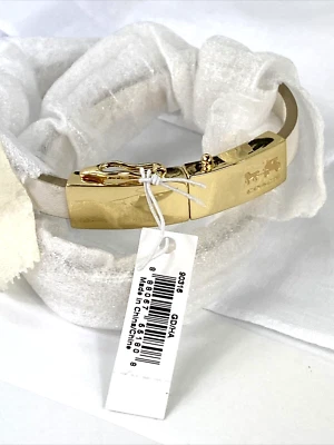 全新蔻驰白色皮革双包裹式手链牌 90316 金色 J3 — 第 1/4 张图片
