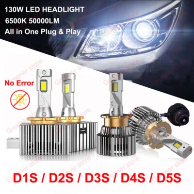 130W 50000LM Car LED Headlight Bulbs D1S D2S D3S D4S D5S D8S Lamp Error-Free SUM - Image 1 of 4