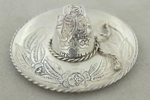 Sombrero Sombrero Vintage Plata Esterlina Grabado Floral México - Imagen 1 de 8