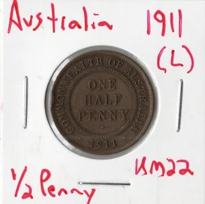 Moneda Australia 1/2 Penny 1911 KM22 - Imagen 1 de 4