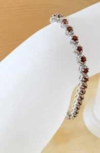 2.24ctw GENUINE GARNET STONE STERLING SILVER BRACELET 7.25" NEW! - Picture 1 of 7