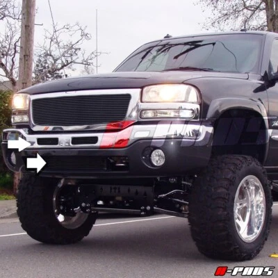 FIT 2003 04 05 06 2007 GMC Sierra Air dam+BUMPER BLACK Billet Grille Insert 2PCS - Image 1 of 2