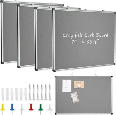 Geosar 4 Pack Bulletin Board Gray Felt 24" x 36" (35.4") w/ Mounting Accessories - Image 1 of 4