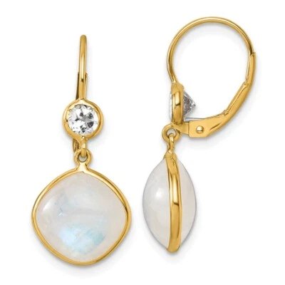 14k Yellow Gold 14.1 Ct Moonstone / White Topaz Dangle Earrings for Mom - Image 1 of 3
