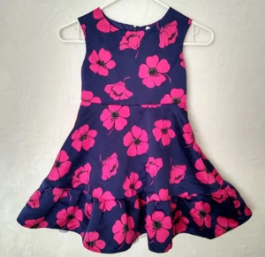 Sweet heart rose Girls Dress 6 Navy Blue Fuchsia Floral Printed Satin Sleeveless - Picture 1 of 24