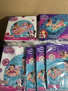 Lot Of 6 Disney Princess Little Mermaid Minnie Mouse Swim Raft Sealed - Picture 1 of 7