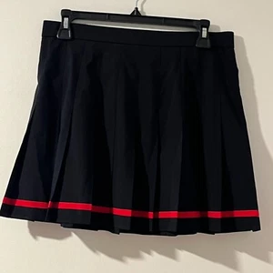 Vintage Lily's of Beverly Hills Black Pleated Tennis Skirt with Red Stripe Sz 12 - Picture 1 of 4
