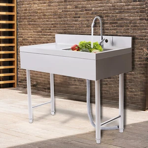 Commercial Sink Stainless Steel Kitchen Utility Sink 1 Compartment & Prep Table - Picture 1 of 16