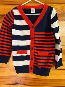 Gymboree Prep Perfect Mixed Stripe Cardigan Girls Red Orange Gym Navy Size XS 4 - Picture 1 of 2