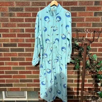 Classic Elements Woman Light Blue Fleece Moon and Stars Patterned Maxi PJ Dress - Image 1 of 3