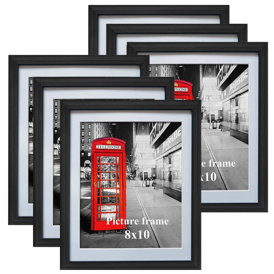 8x10 Black Picture Frames With Mat for Wall Table Top Decoration Set of 6