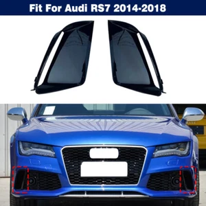 Pair Glossy Black Front Bumper Fog Light Border Frame For Audi RS7 2014-2018 - Picture 1 of 9