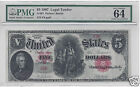 1907 $5 WOODCHOPPER LEGAL TENDER  S/N 8  PMG-64 CHOICE UNCIRCULATED LOW #8 NOTE